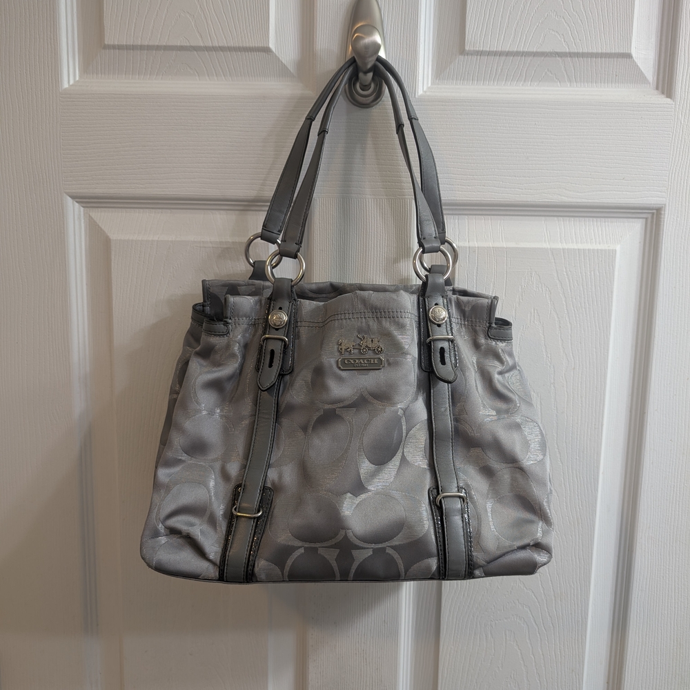 Coach‎ Madison Mia Signature C Monogram Tote Bag Silver Metallic Shoulder Bag